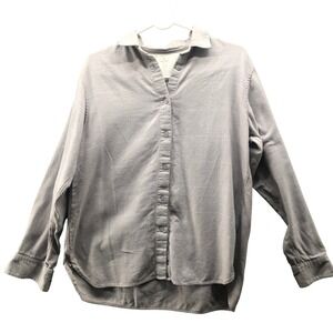 Muji Flannel Button Down Shirt Womens L Beige Grid Plaid Soft Cotton Button Down